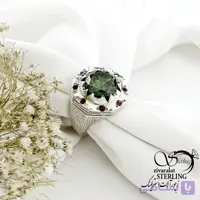 انگشتر نقره کلاسیک مردانه با سنگ موزونایت سبز کد 21861