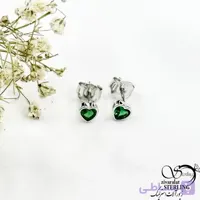 گوشواره قلبی نگین سبز (میخی) نقره کد 21596