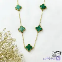 گردنبند استیل ونکلیف با سنگ سبز طرح طلا کد 21686