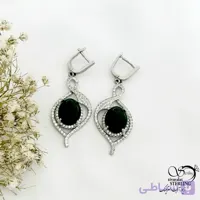 گوشواره آویز نگین سبز جواهری نقره ایتالیا کد 21580