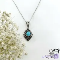 گردنبند سیاه قلم نقره 925 عیار سنگ فیروزه کد 21338