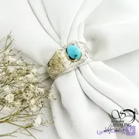 انگشتر دست ساز رکاب گلدار سنگ فیروزه نیشابور 925 عیار کد 21586