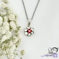 گردنبند نقره آویز گل نگین دار کد 22311