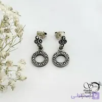 گوشواره نقره ایتالیایی سیاه قلم آویز دایره کد 21507