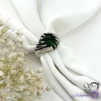 انگشتر نقره طرح خطی با سنگ زمرد کد 21441