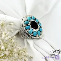 انگشتر نقره دست ساز سنگ فیروزه و یاقوت سرخ کد 21452