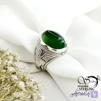 انگشتر عقیق سبز رکاب گوزنی نقره کد 21863