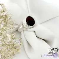 انگشتر عقیق قرمز تیره نقره 925 عیار پشت بسته کد 22067