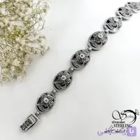 دستبند نقره سیاه قلم طرح گل کد 21945