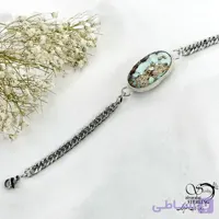 دستبند استیل زنانه طرح کارتیر با پلاک فیروزه کد 21105