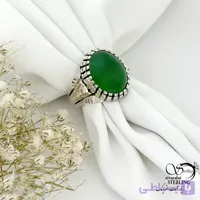 انگشتر نقره مردانه با سنگ عقیق سبز کد 21410