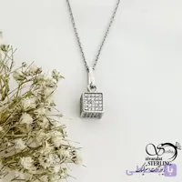 گردنبند نقره مکعب فول نگین به همراه زنجیر کد 21941
