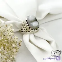 انگشتر نقره کارکرده با سنگ باباقوری دو کوهانه کد 22051