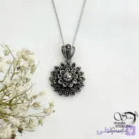 گردنبند سیاه قلم نقره مدل گل ساخت ایتالیا کد 21497