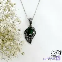 گردنبند نقره سیاه قلم سنگ عقیق سبز کد 21348