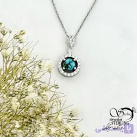 گردنبند نقره 925عیار دایره با سنگ فیروزه نیشابور کد 21630