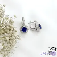 گوشواره کلیپسی نقره با سنگ طرح یاقوت کبود کد 21583