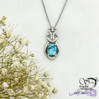 گردنبند زنانه فیروزه طرح مدرن با نگین اتمی نقره ایتالیایی کد 21633
