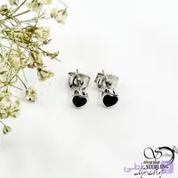 گوشواره میخی مدل قلب با نگین مشکی نقره 925 کد 21598