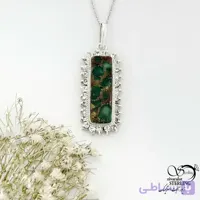 گردنبند نقره عیار 925 زنانه با سنگ فیروزه مستطیلی کد 21827