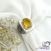 انگشتر نقره 925 عیار سنگ سیترین رکاب گلدار کد 21442