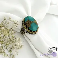 انگشتر نقره سنگ فیروزه نیشابود با ذکر یاحیدر کد 21445