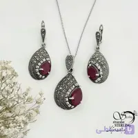 نیمست سیاه قلم اشکی با سنگ یاقوت سرخ عیار 925 کد 21495