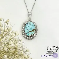 گردنبند جواهری زنانه با سنگ فیروزه نقره ایتالیایی کد 21637