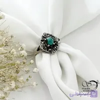 انگشتر فیروزه سیاه قلم نقره 925 عیار زنانه کد 21461