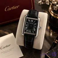 ست ساعت مچی زنانه و مردانه طرح کارتیه مدل تانک (Cartier Tank) – بند چرمی مشکی
