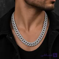 گردنبند مردانه زنجیری نگین دار مدل کوبان (Iced-out Cuban Link Chain)