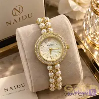 ساعت مچی زنانه نایدو (NAIDU) مدل دستبندی مرواریدی – قاب نگین‌دار صفحه صدفی