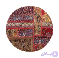 فرش دستباف گرد نارنجی کلاژ دوزی