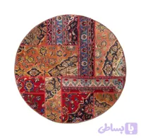 فرش دستباف گرد نارنجی خشتی