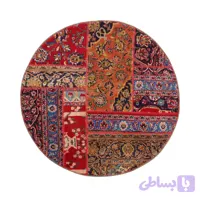 فرش دستباف گرد 105 در 105 پچورک نارنجی | خرید فرش دستبافت تکه‌دوزی اصل ایرانی