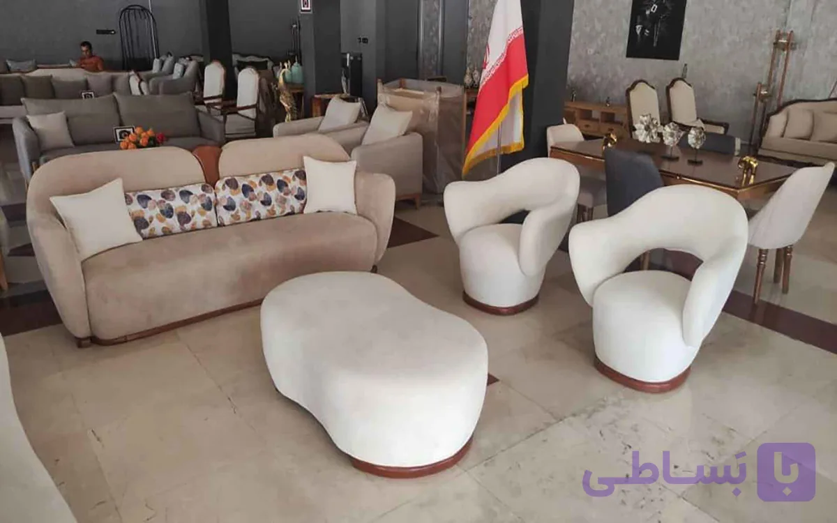 مبل راحتی چوب و پارچه لاکچری