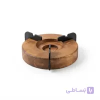 وارمر قوری چوبی طرح گرد با پایه و نگهدارنده فلزی ضد زنگ مشکی (استند وارمر چوبی)