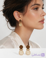 گوشواره زنانه هندسی شیری و قهوه ای ضد حساسیت و رنگ ثابت کد E105