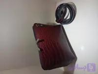 کیف دوشی چرم طبیعی مدل دور زیپ زنانه دخترانه زرشکی
