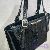 کیف دستی چرم طبیعی ورنی مدل سبدی زنانه شیک مشکی