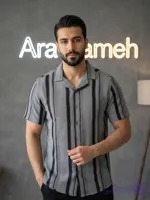 پیراهن لینن برند MEXX راه راه آستین کوتاه