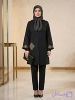 مانتو زنانه مجلسی رویسا شانتون اسلپ گلدوزی تا سایز ۵۶