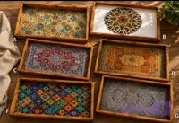 سینی پذیرایی چوبی کف شیشه ای مدل M1