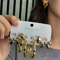 پک گوشواره 6تایی طرح مروارید و حلقه شیاردار