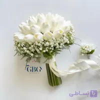دسته گل عروس لاله تزئینی با ژیپسو طبیعی