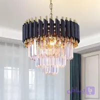 لوستر مدرن دایره‌ای کریستالی طبقاتی مدل امپراطور مشکی طلایی