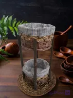 استند دوطبقه حصیری چوبی (مدل پایه‌دار) کد 1