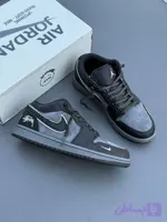 کفش کتونی نایک ایر جردن 1 ساق کوتاه استوسی کاستوم / Air Jordan 1 Low Stüssy Custom – Black Grey