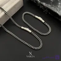 ست دستبند و گردنبند استیل قفل کوسه ایی سیاه قلم