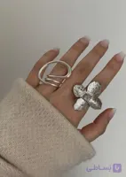 انگشتر زنانه استیل ابکاری نقره طرح گل